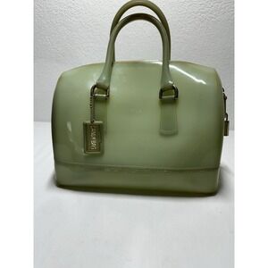 Furla Candy Bag Gloss Mint Green Rubber Tote Satchel Purse Handbag Italy